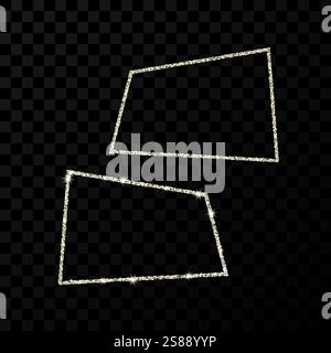 Silver rectangle frame. Two modern shiny frames with light effects isolated on dark transparent background. Vector illustration. Stock Vector