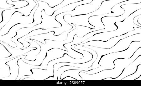 Abstract Halftone Black and White Wavy Lines Textured Background with 3D Illusion and Twisting Movement Effect. Op Art Style. Stock Vector