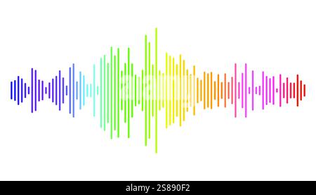 Colorful sound wave rhythm. Audio track in rainbow colors isolated on white background. Stock Vector