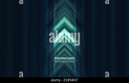 Green and blue technology arrows on dark futuristic abstract background. High-speed movement and dynamic motion up hi tech digital arrows. Vector Stock Vector