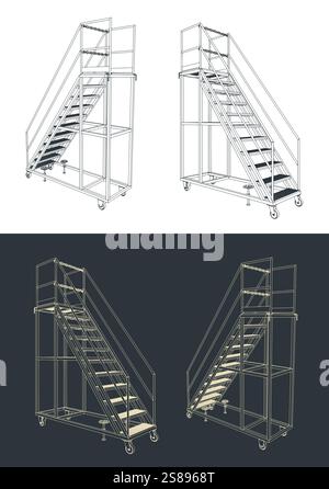 Stylized vector illustrations of mobile mobile maintenance ladder Stock Vector