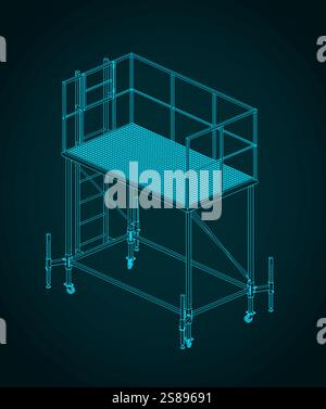 Stylized vector illustrations of mobile maintenance platform isometric drawings Stock Vector
