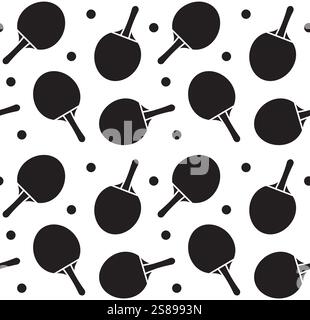 Vector seamless pattern of flat black ping pong table tennis sport icon isolated on white background Stock Vector