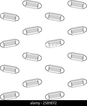 Vector seamless pattern of flat black outline medical face mask isolated on white background Stock Vector