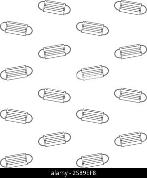 Vector seamless pattern of flat black outline medical face mask isolated on white background Stock Vector