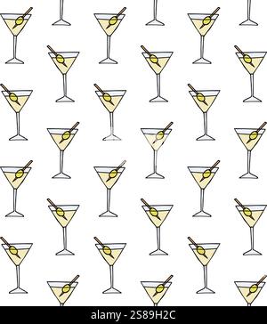 Vector seamless pattern of hand drawn doodle sketch colored martini cocktail isolated on white background Stock Vector