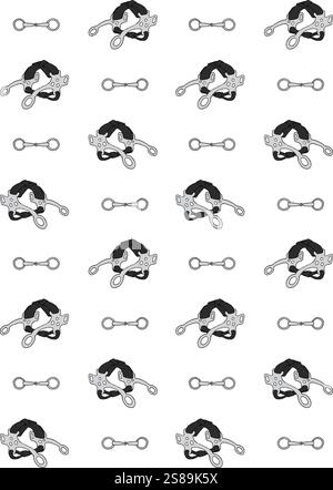 Vector seamless pattern of colored hand drawn doodle sketch equestrian western cowboy hackamore and horse beet isolated on white background Stock Vector
