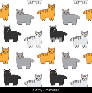 Vector seamless pattern of hand drawn doodle sketch different colored cats isolated on white background Stock Vector