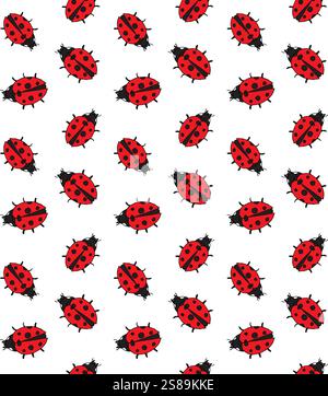 Vector seamless pattern of colored hand drawn doodle sketch ladybug isolated on white background Stock Vector