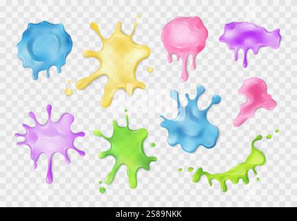 Liquid multicolored slime blots. Isolated elements Stock Vector