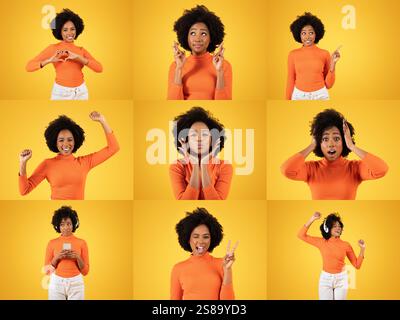 Smiling individuals express joy and diversity in colorful collage set Stock Photo