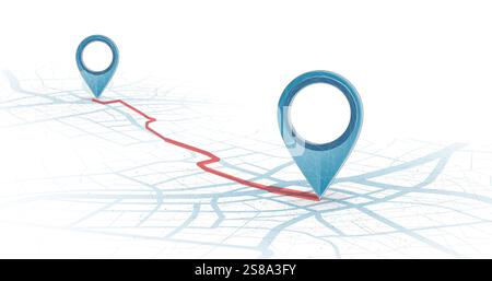 GPS. Abstract vector two pin icon on city map with white line connection Stock Vector