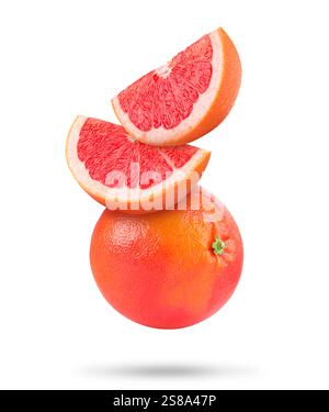 Fresh grapefruits in air on white background Stock Photo