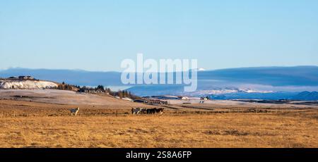 Clouds over Hekla in Iceland on a sunny winter day Stock Photo
