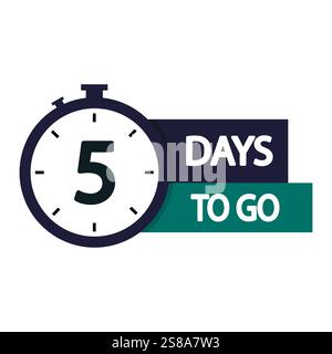 5 days countdown. Number five text. Stopwatch vector symbol. Bold timer design. Stock Vector