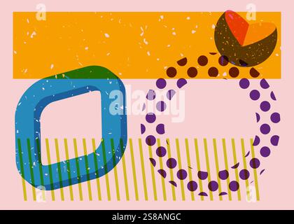Colorful geometric shapes. Object in trendy riso graph design. Geometry elements abstract risograph print texture style. Stock Vector