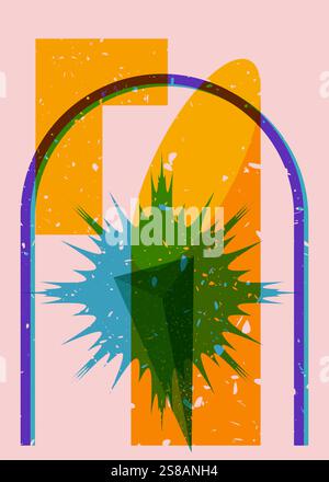 Colorful geometric shapes. Object in trendy riso graph design. Geometry elements abstract risograph print texture style. Stock Vector