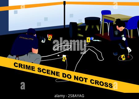 A vector illustration of Criminal Investigator Working on a Crime Scene Stock Vector