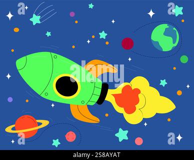 A vector illustration of Rocket in Outer Space Stock Vector