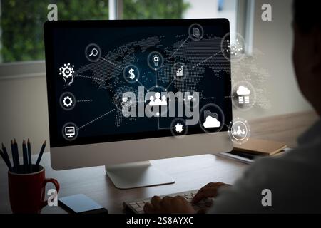 Business world success and technology internet connection with network connections Stock Photo