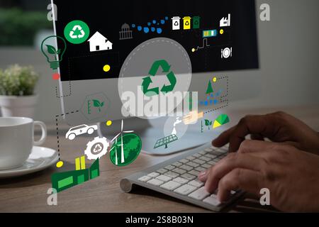business team using clean energy and sustainable investment look like a recycle eco-friendly company meeting Stock Photo