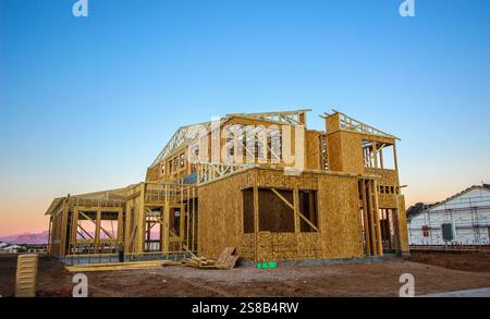New Housing Project With Two Story Home Under Construction Stock Photo