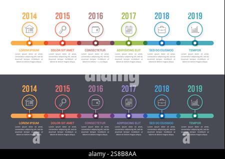 Two timeline templates with colorful circles, workflow or process diagram, vector eps10 illustration Stock Vector