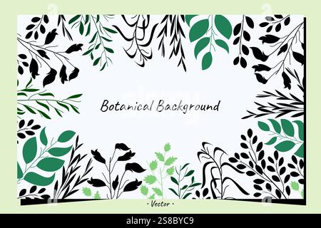 Botanical plant floral hand drawn elements background. Horizontal artwork vector design. Stock Vector
