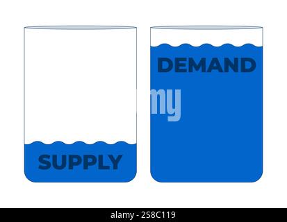 Supply and demand water tanks 2D cartoon object Stock Vector
