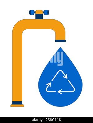 Water faucet with recycling symbol 2D cartoon object Stock Vector