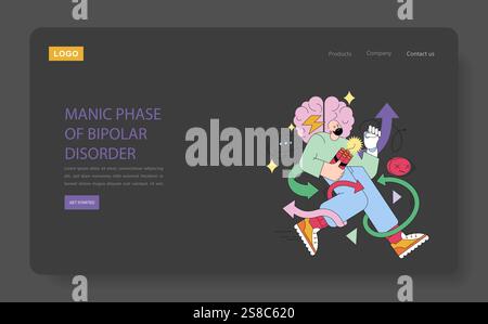 World Bipolar Day concept. An illustration capturing the manic phase of bipolar disorder with dynamic elements and symbols. Vector illustration. Stock Vector