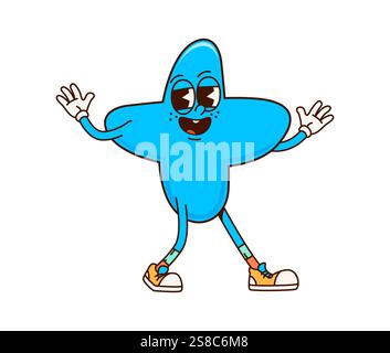Additional Math Cute Sign Cartoon plus math symbol groovy character with big eyes and happy smile ...