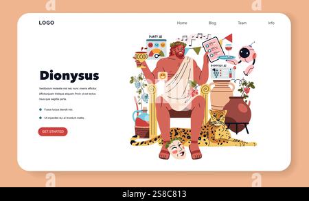 Olympic Gods Synergy AI concept. Dionysus with technology, merging antiquity with modern AI elements. Interactive and mythical web design. Vector illustration. Stock Vector