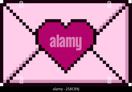 Envelope message with heart. Valentines day concept pixel art design Stock Vector