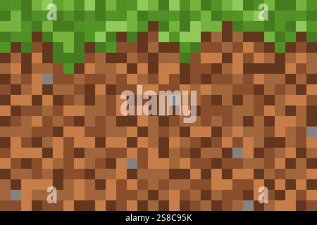 Grass with ground  pixel pattern background Stock Vector