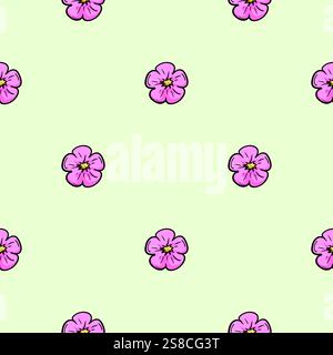 Bright spring seamless pattern with green background and pink flowers. Endless vector background for decoration, print Stock Vector