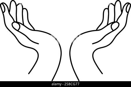 Gesture. Outline Two hands with palms up. Linear hand drawing. Vector illustration Stock Vector