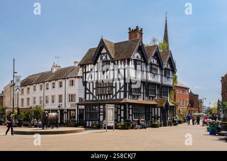 Black and White House Museum in pedestrianised shopping area of the city High Town, Hereford, Herefordshire, West Midlands, England, UK, Britain Stock Photo