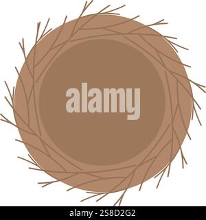 Empty nest made branches in monochrome brown Minimalist Spring or Easter symbol. Copy space Template. Isolate Vector illustration Thematic cards, posting, blogging or web promo leaflets, banner, price Stock Vector
