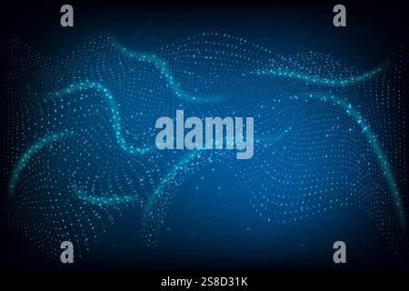 Dynamic and abstract wavy structure with glowing blue particles, representing data streaming, technological progress, and digital transformation. Stock Photo