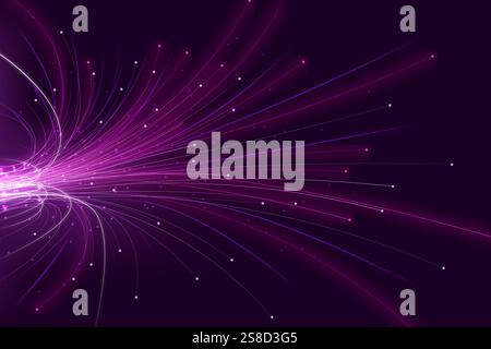 Radiant purple light streams flowing in digital space, representing data transfer, neural networks, big data Stock Photo