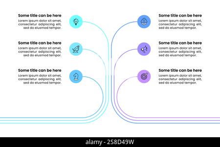 Infographic template with icons and 6 options or steps. Technology tree. Can be used for workflow layout, diagram, banner, webdesign. Vector illustrat Stock Vector