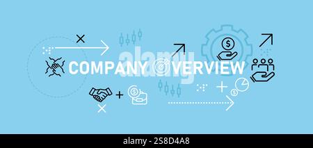 Company overview concept highlighting business introduction corporate strategy organizational planning work management and statistical analysis for Stock Vector