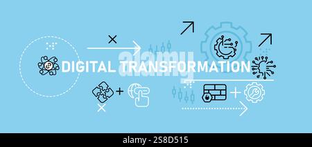 Digital Transformation concept highlighting technological innovation digital modernization data-driven strategy and innovation planning for tech Stock Vector