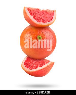 Fresh grapefruits in air on white background Stock Photo