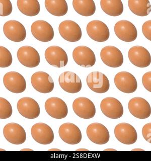 Repeating pattern of raw brown chicken eggs on isolated background Stock Photo