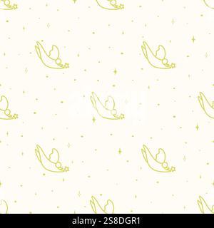 Seamless pattern with angel character. Christmas star, Cute cartoon new year holidays 2d illustration Stock Vector