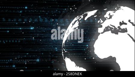 Image of blue spots moving over spinning globe Stock Photo