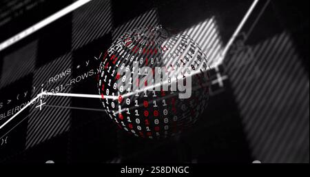 Binary code sphere and data processing image over black background with graphs Stock Photo
