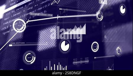 Graphs and charts image over financial data and coding background Stock Photo